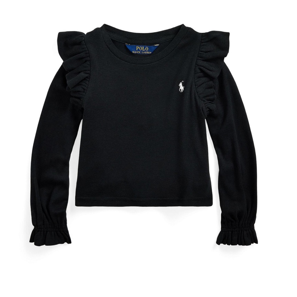 NWT Polo by Ralph Lauren Black Ruffle-Trim Long-Sleeve